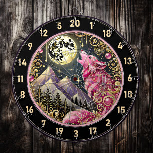 Golden Moon Embraces Pink Wolf’s Elegance Dartboard