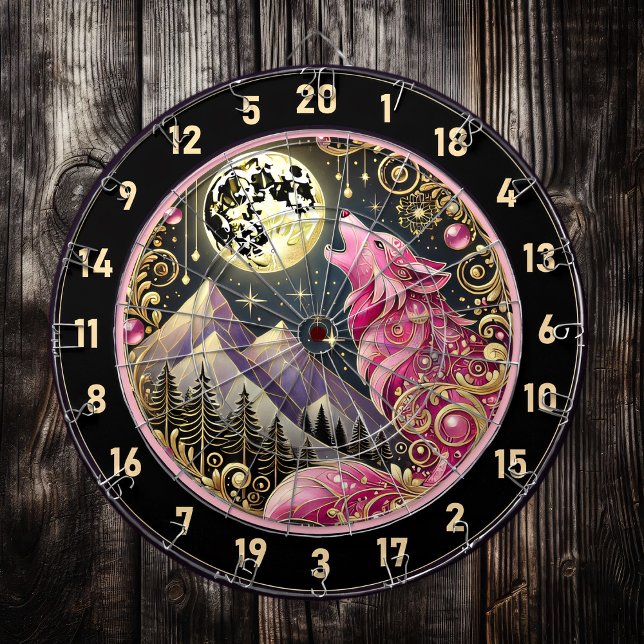 Golden Moon Embraces Pink Wolf’s Elegance Dartboard (Creator Uploaded)