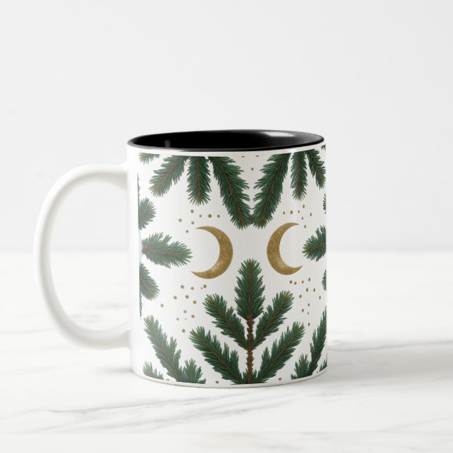 Golden Moon & Evergreen Pine – Luxury  Two-Tone Coffee Mug (Left)