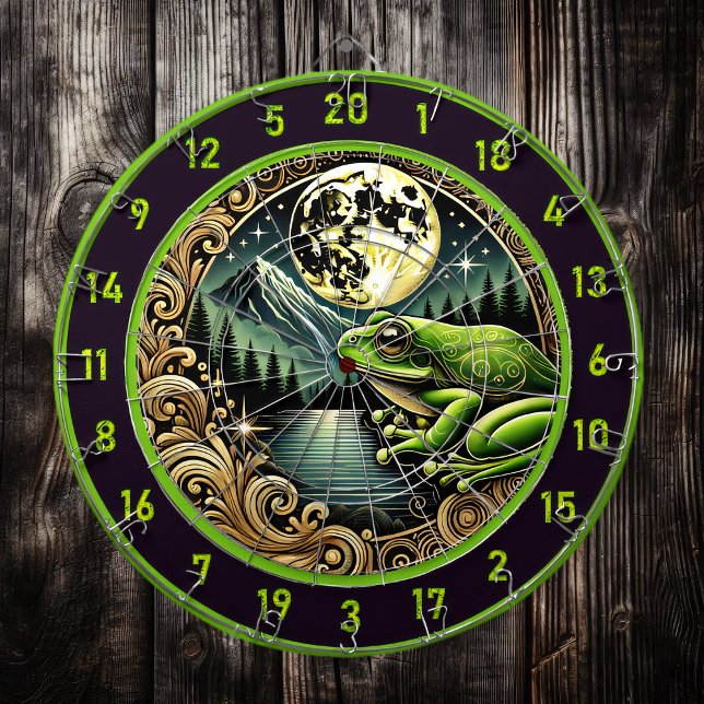 Golden Moon Highlights Green Gold Frog Dartboard (Creator Uploaded)