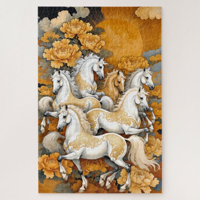 Golden Moon Horses – Custom Photo Puzzle (1014 pie (Vertical)