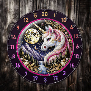 Golden Moon Illuminates Pink Unicorn Elegance Dartboard