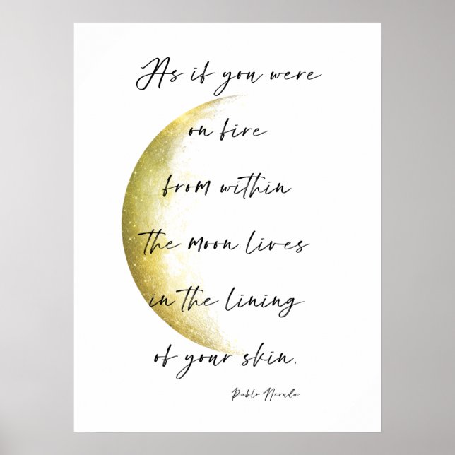Golden Moon Phase Neruda Poetry Poster (Front)