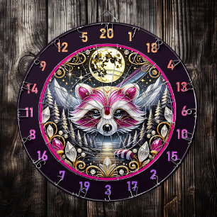 Golden Moon Shines on Pink Racoon Dartboard