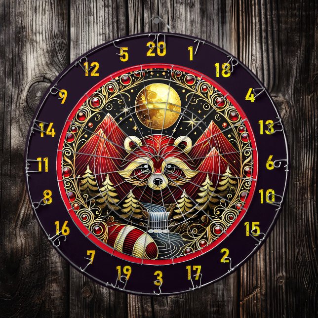 Golden Moon Shines On Red Racoon Dartboard (Creator Uploaded)