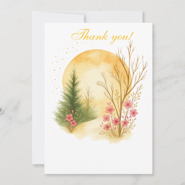Golden Moon Winter Floral Thank You Card (Front)