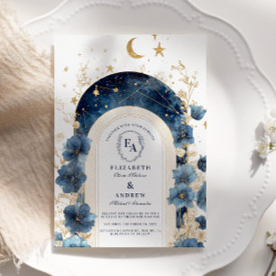 Golden Moonlit Floral Dreams Wedding Invitation