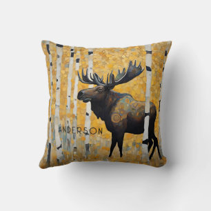Golden Moose Forest Cushion
