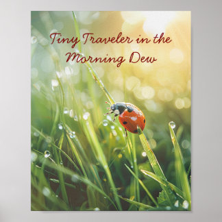 Golden Morning Ladybug: Nature’s Dew-Kissed Beauty Poster