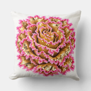 Golden Mosaic Rose with Pink Lace Floral Design Cushion