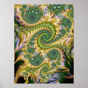 Golden Moss Spiral Fractal Abstract Art Poster