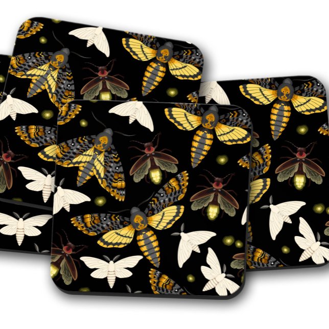 Golden Moth Elegance | Luxe Insect Cork Coasters (Creator Uploaded)