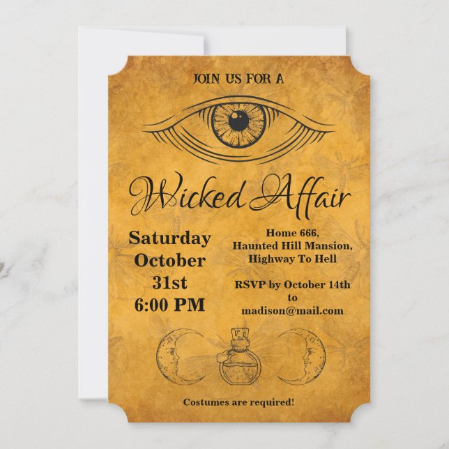Golden Moth Vintage Pattern Halloween  Invitation (Front)
