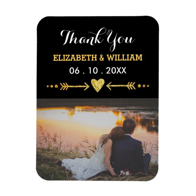 Golden Motif Wedding Magnet Favour Photo Thank You (Vertical)