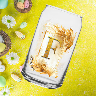 Golden Motifs Monogram Letter F  Can Glass
