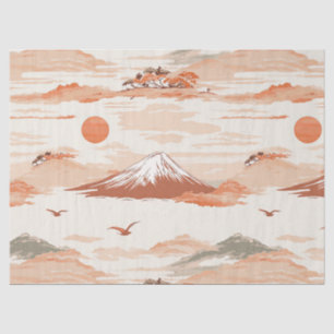 Golden Mount Fuji Sunrise Japan Watercolor Pattern Tissue Paper