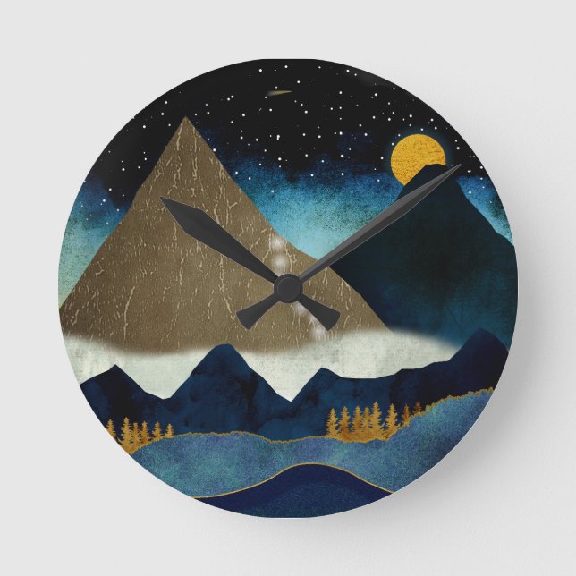 Golden Mountain Climbers Round Clock (Front)