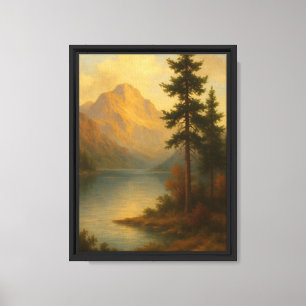 Golden Mountain Lake Landscape Canvas Art Print