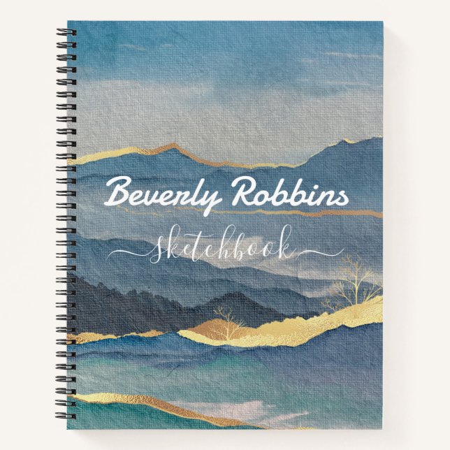 Golden Mountain Personalised Sketchbook Notebook (Front)