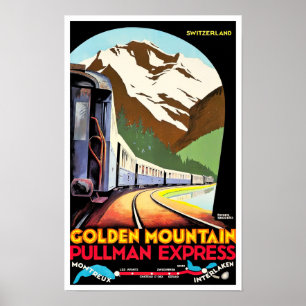 Golden Mountain Switzerland vintage travel Poster