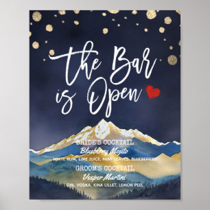 Golden Mountain Wedding The Bar is Open Drink Menu Poster