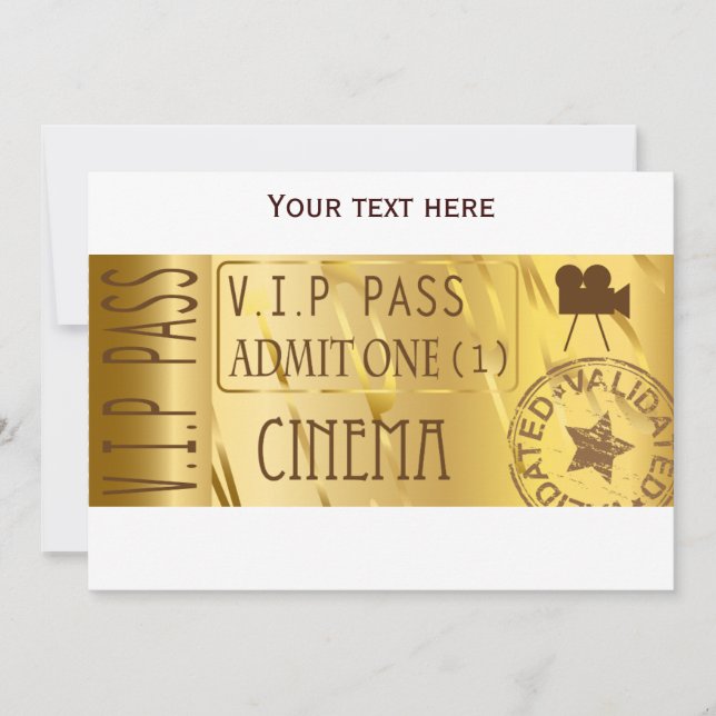 Golden movie ticket invitations (Front)
