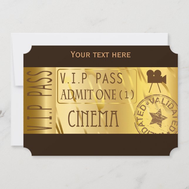 Golden movie ticket invitations (Front)