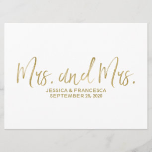 Golden "Mrs. and Mrs." Lesbian Wedding Sign Invitation