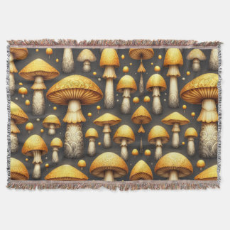 Golden Mushrooms Throw Blanket