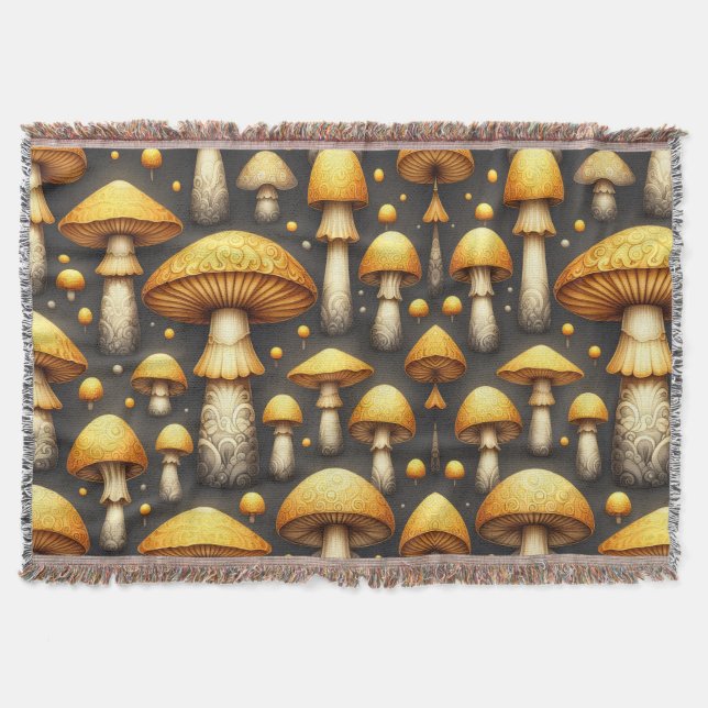 Golden Mushrooms Throw Blanket (Front)
