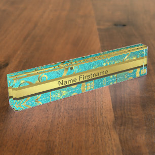golden music notes in mint desk name plate