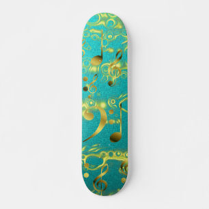 golden music notes in mint skateboard