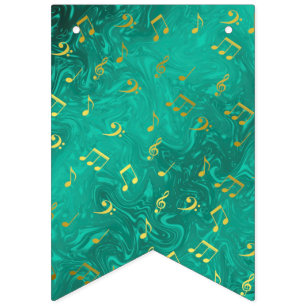 golden music notes in petrol bunting 