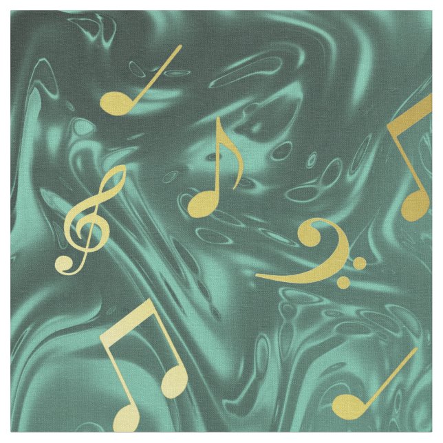 golden music notes in petrol fabric (Close Up)
