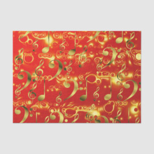 golden music notes in red tissue paper