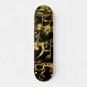 golden music notes pattern skateboard