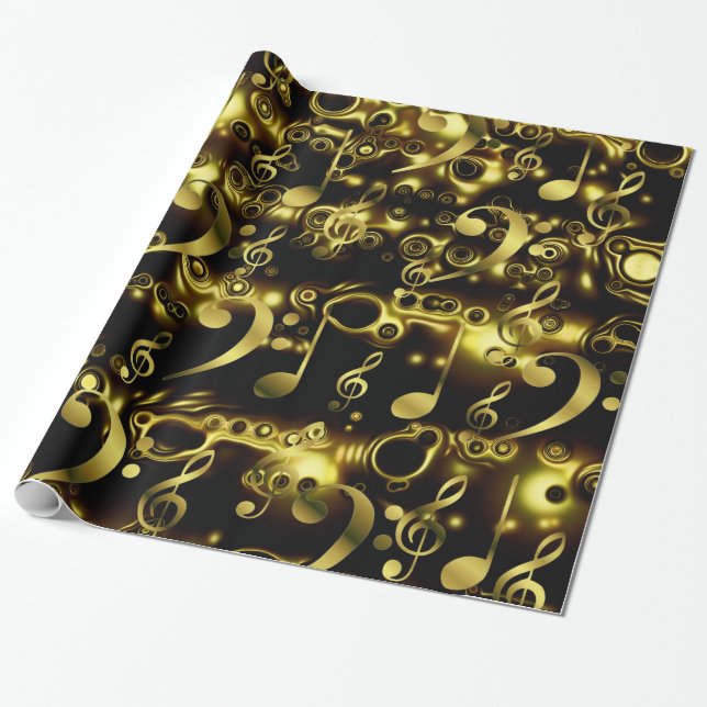 golden music notes wrapping paper (Unrolled)