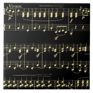 Golden Music on Black Ceramic Tile