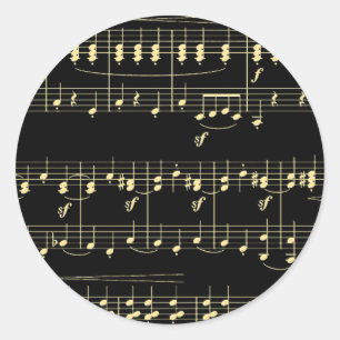 Golden Music on Black  Classic Round Sticker