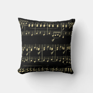 Golden Music on Black  Cushion