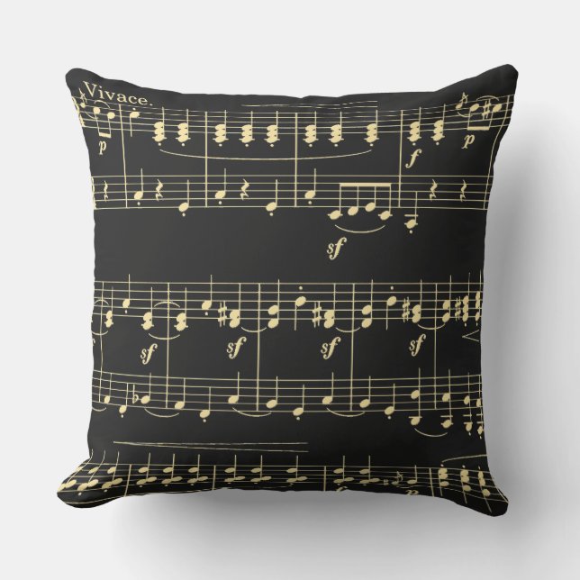 Golden Music on Black  Cushion (Front)
