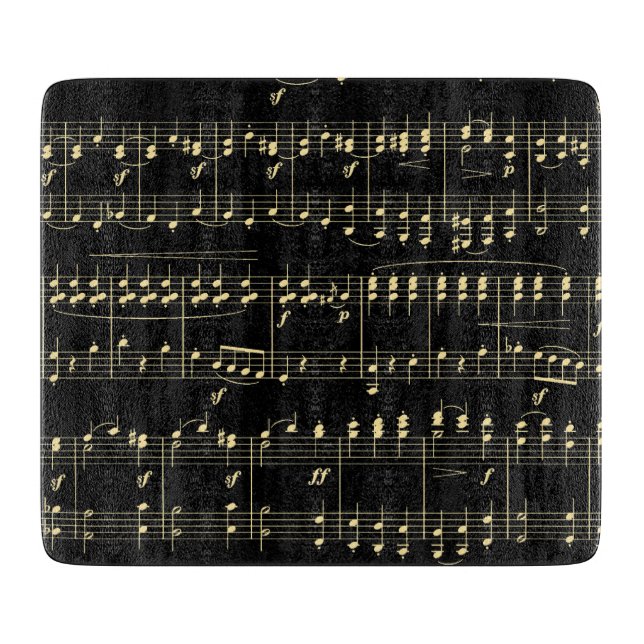 Golden Music on Black  Cutting Board (Front)