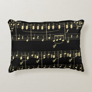 Golden Music on Black Decorative Cushion
