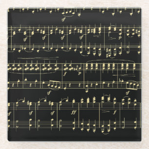 Golden Music on Black Glass Coaster