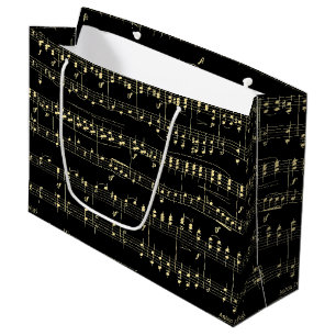 Golden Music on Black  Large Gift Bag