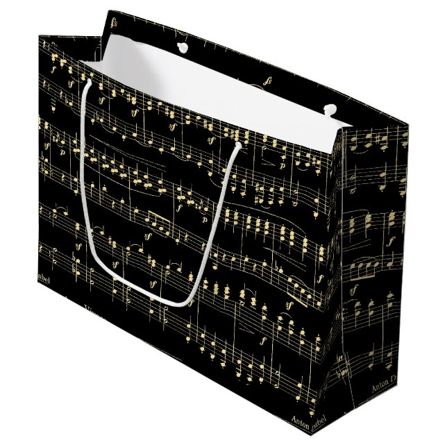 Golden Music on Black  Large Gift Bag (Front Angled)