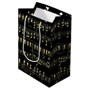 Golden Music on Black Medium Gift Bag