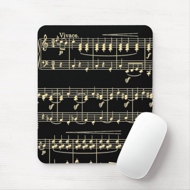 Golden Music on Black  Mouse Pad (With Mouse)
