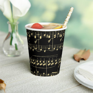 Golden Music on Black Paper Cups
