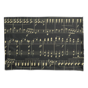 Golden Music on Black Pillowcase